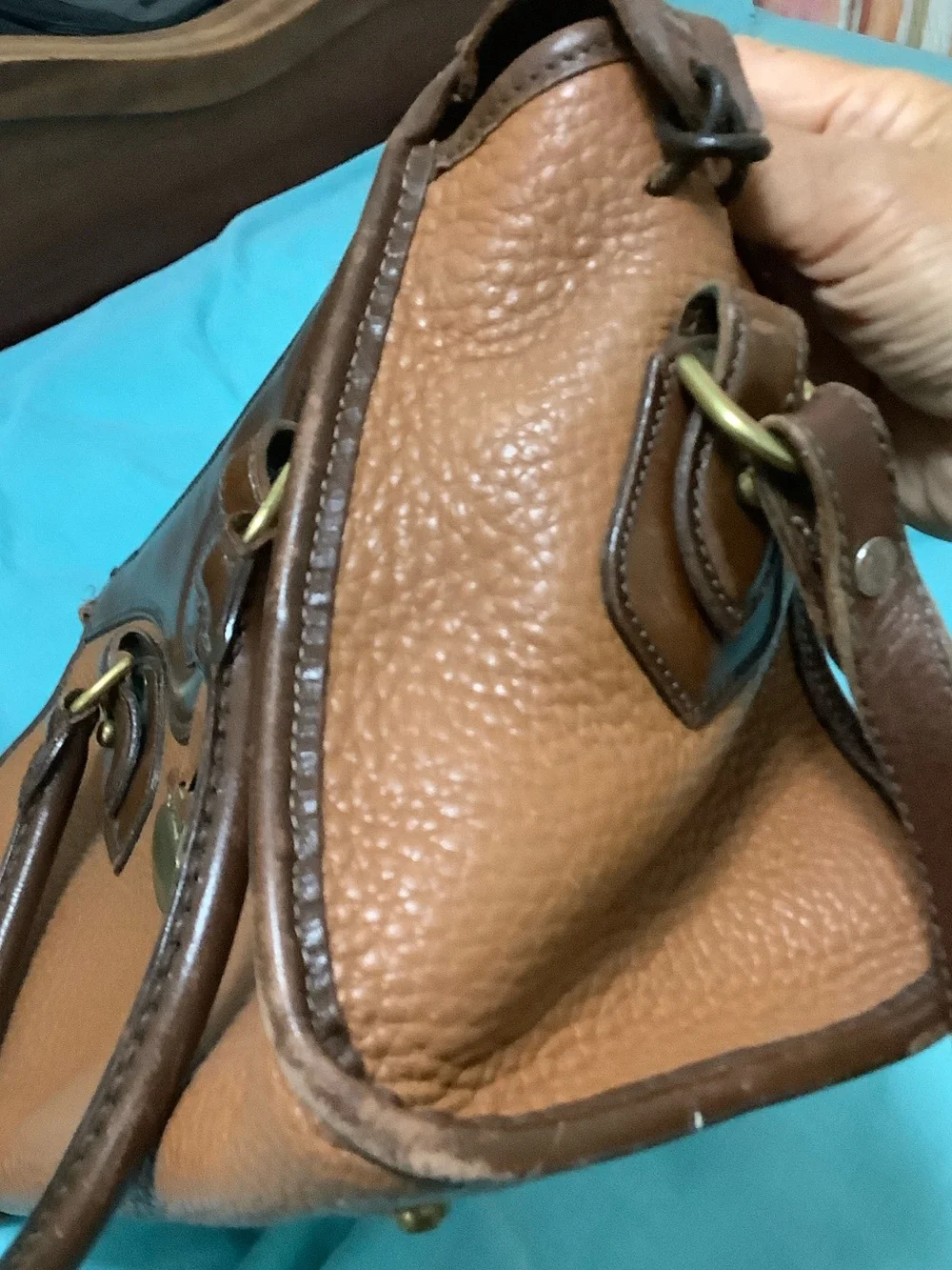 Dooney & Bourke Brown All-Weather Leather Satchel with Gold Hardware
